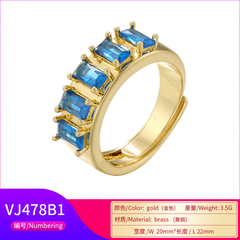 Elegant Shiny Solid Color Copper Plating Inlay Zircon 18k Gold Plated Open Rings