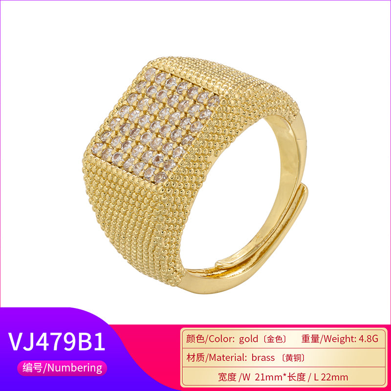 Elegant Shiny Solid Color Copper Plating Inlay Zircon 18k Gold Plated Open Rings