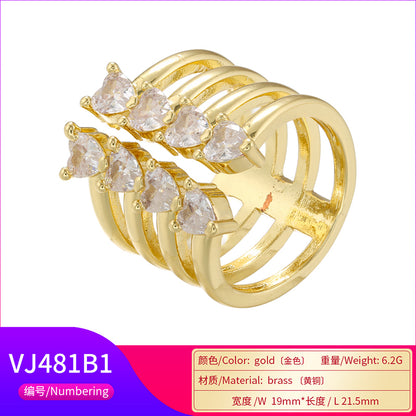 Elegant Shiny Solid Color Copper Plating Inlay Zircon 18k Gold Plated Open Rings