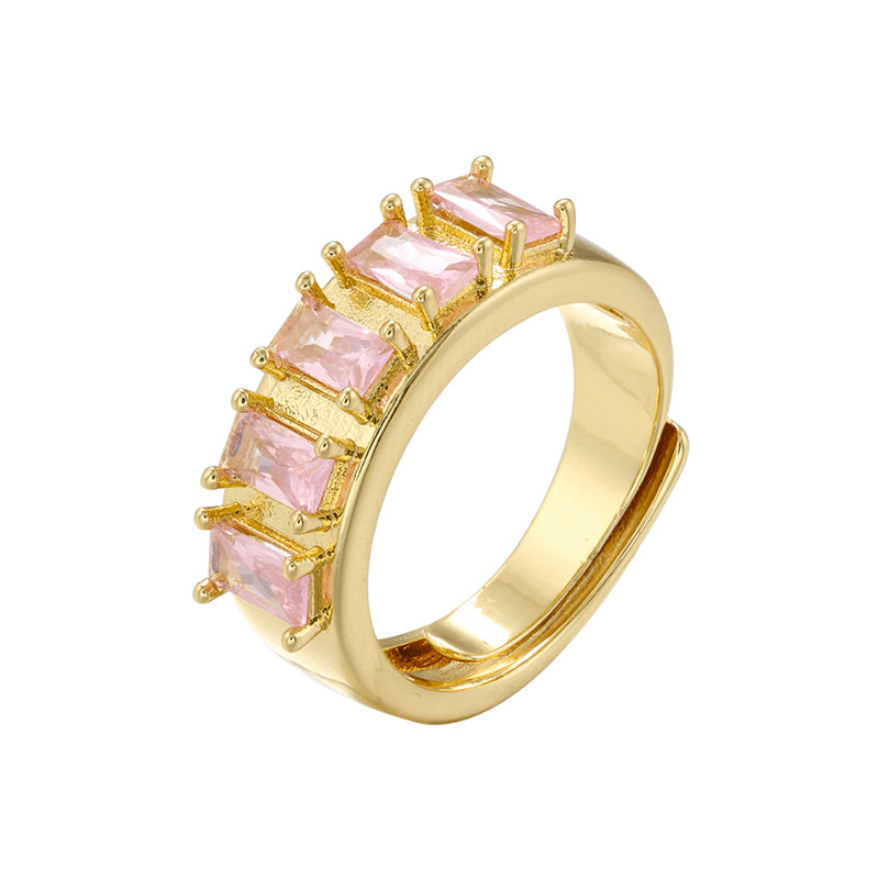 Elegant Shiny Solid Color Copper Plating Inlay Zircon 18k Gold Plated Open Rings