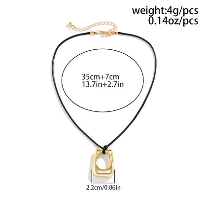 Retro Cool Style Round Square Heart Shape Alloy Leather Rope Metal Hollow Out Women's Pendant Necklace