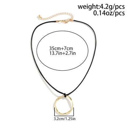 Retro Cool Style Round Square Heart Shape Alloy Leather Rope Metal Hollow Out Women's Pendant Necklace