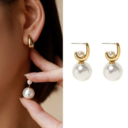 1 Pair Elegant Lady Geometric Flower Bow Knot Inlay Copper Artificial Pearls Zircon Drop Earrings