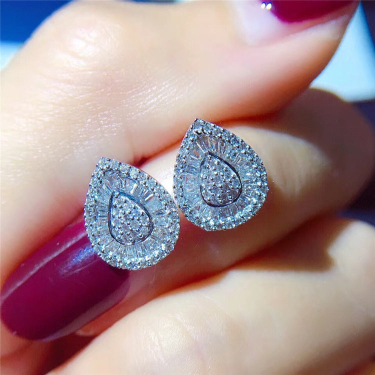 1 Pair Simple Style Shiny Water Droplets Plating Inlay Sterling Silver Zircon Ear Studs