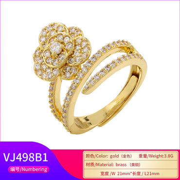 Elegant Luxurious Snake Butterfly Copper Plating Inlay Zircon 18k Gold Plated Open Rings