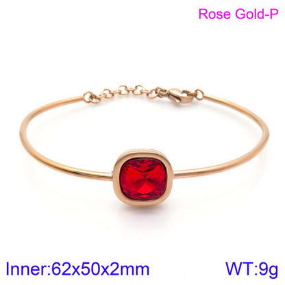 Retro Simple Style Square Titanium Steel Plating Inlay Gem Glass Stone 18k Gold Plated Bracelets