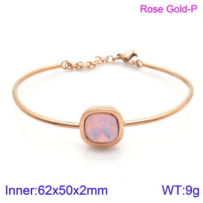 Retro Simple Style Square Titanium Steel Plating Inlay Gem Glass Stone 18k Gold Plated Bracelets