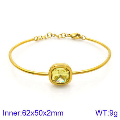 Retro Simple Style Square Titanium Steel Plating Inlay Gem Glass Stone 18k Gold Plated Bracelets