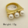 Elegant Round Stainless Steel Plating Inlay Artificial Pearls Gold Plated Rings