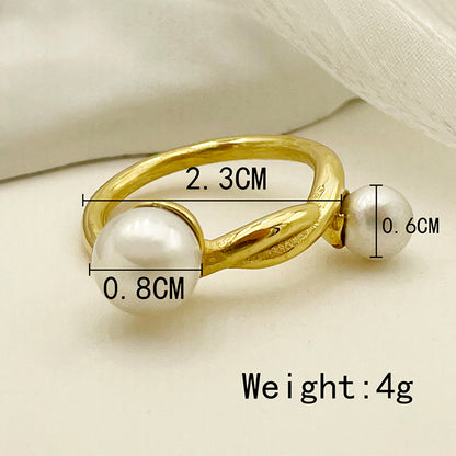 Elegant Round Stainless Steel Plating Inlay Artificial Pearls Gold Plated Rings