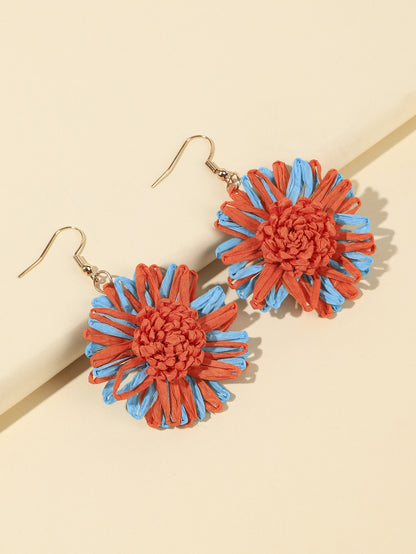 1 Pair Elegant Sweet Flower Raffia Drop Earrings