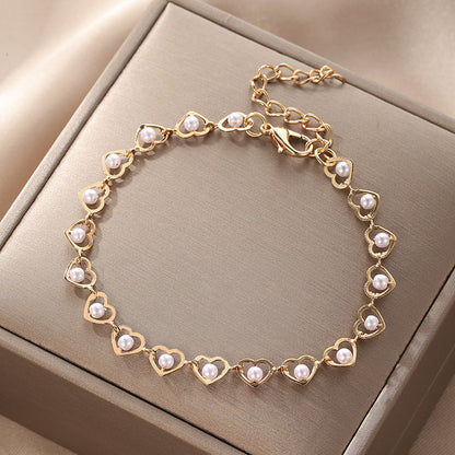 Wholesale Jewelry Casual Simple Style Star Heart Shape Bow Knot Alloy Rhinestones Pearl Plating Inlay Bracelets