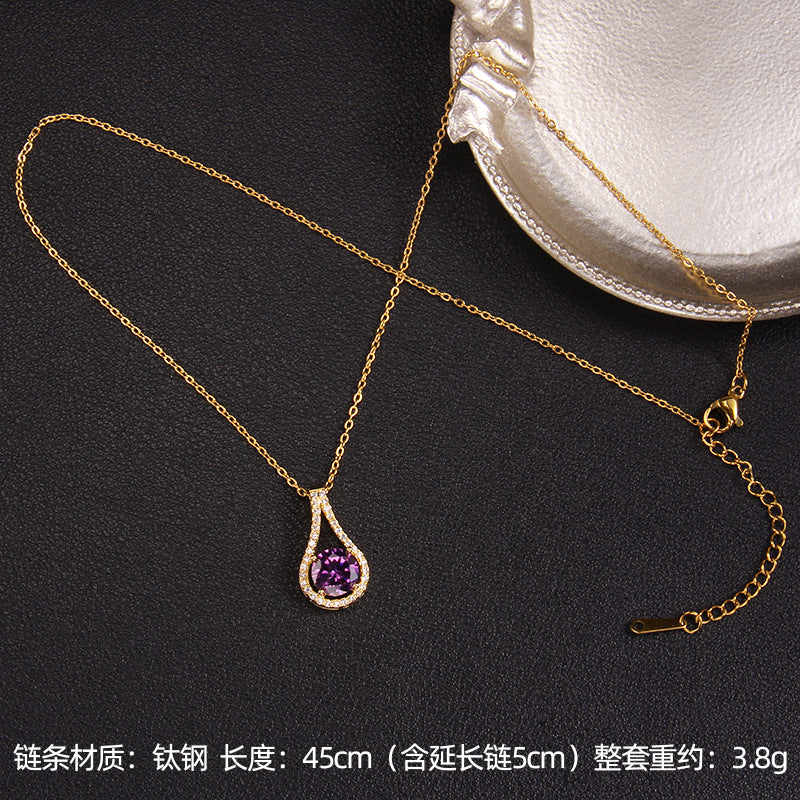 Lady Korean Style Geometric Square Heart Shape Copper Plating Inlay Zircon Pendant Necklace