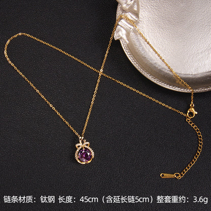 Lady Korean Style Geometric Square Heart Shape Copper Plating Inlay Zircon Pendant Necklace