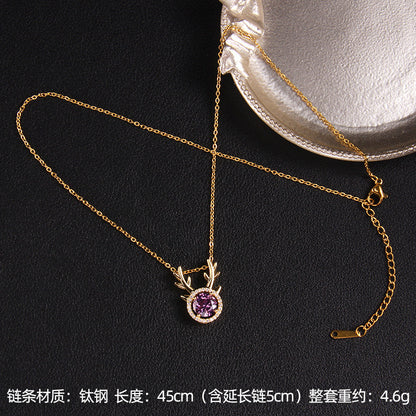 Lady Korean Style Geometric Square Heart Shape Copper Plating Inlay Zircon Pendant Necklace