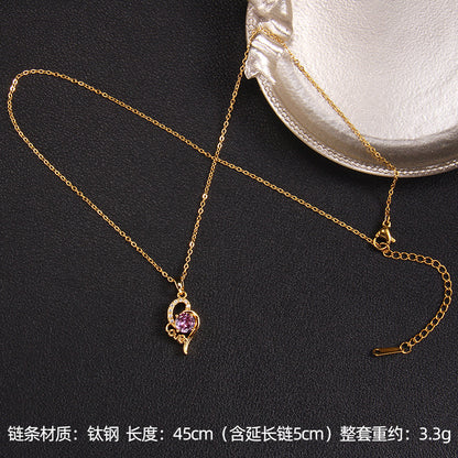 Lady Korean Style Geometric Square Heart Shape Copper Plating Inlay Zircon Pendant Necklace