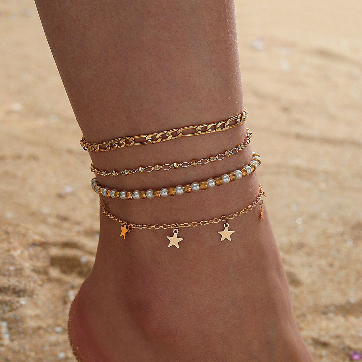 Vacation Shell Alloy Seed Bead Wholesale Anklet