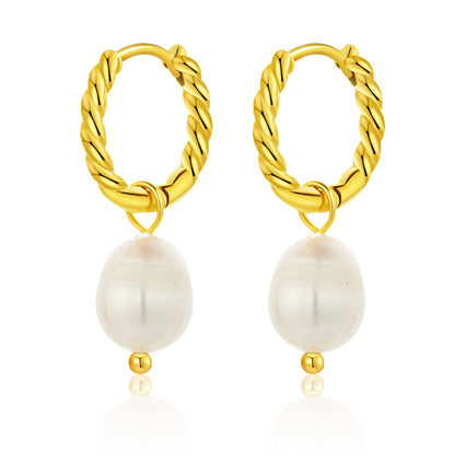 1 Pair Simple Style Solid Color Inlay Stainless Steel Rhinestones Pearl Gold Plated Drop Earrings