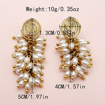 1 Pair Retro Tassel Polishing Plating Inlay Stainless Steel Pearl Gold Plated Drop Earrings