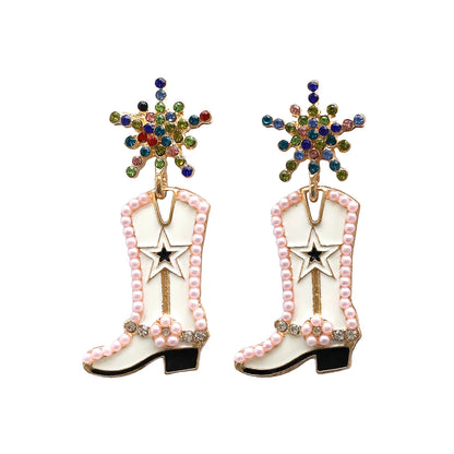 1 Pair Exaggerated Cowboy Style Boots Inlay Alloy Plastic Resin Drop Earrings