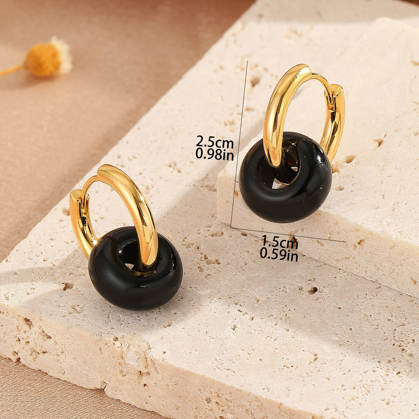 1 Pair Elegant Circle Round Beaded Plating Natural Stone Copper 18k Gold Plated Drop Earrings