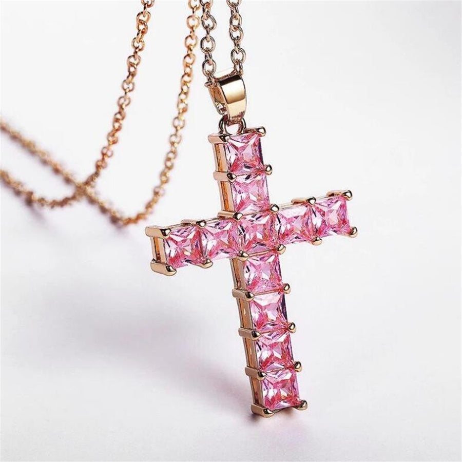 Simple Style Cross Alloy Inlay Rhinestones Women's Pendant Necklace