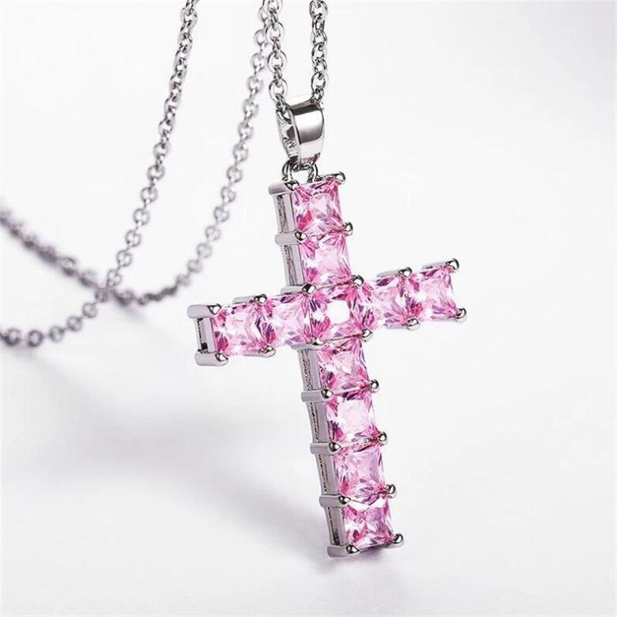 Simple Style Cross Alloy Inlay Rhinestones Women's Pendant Necklace