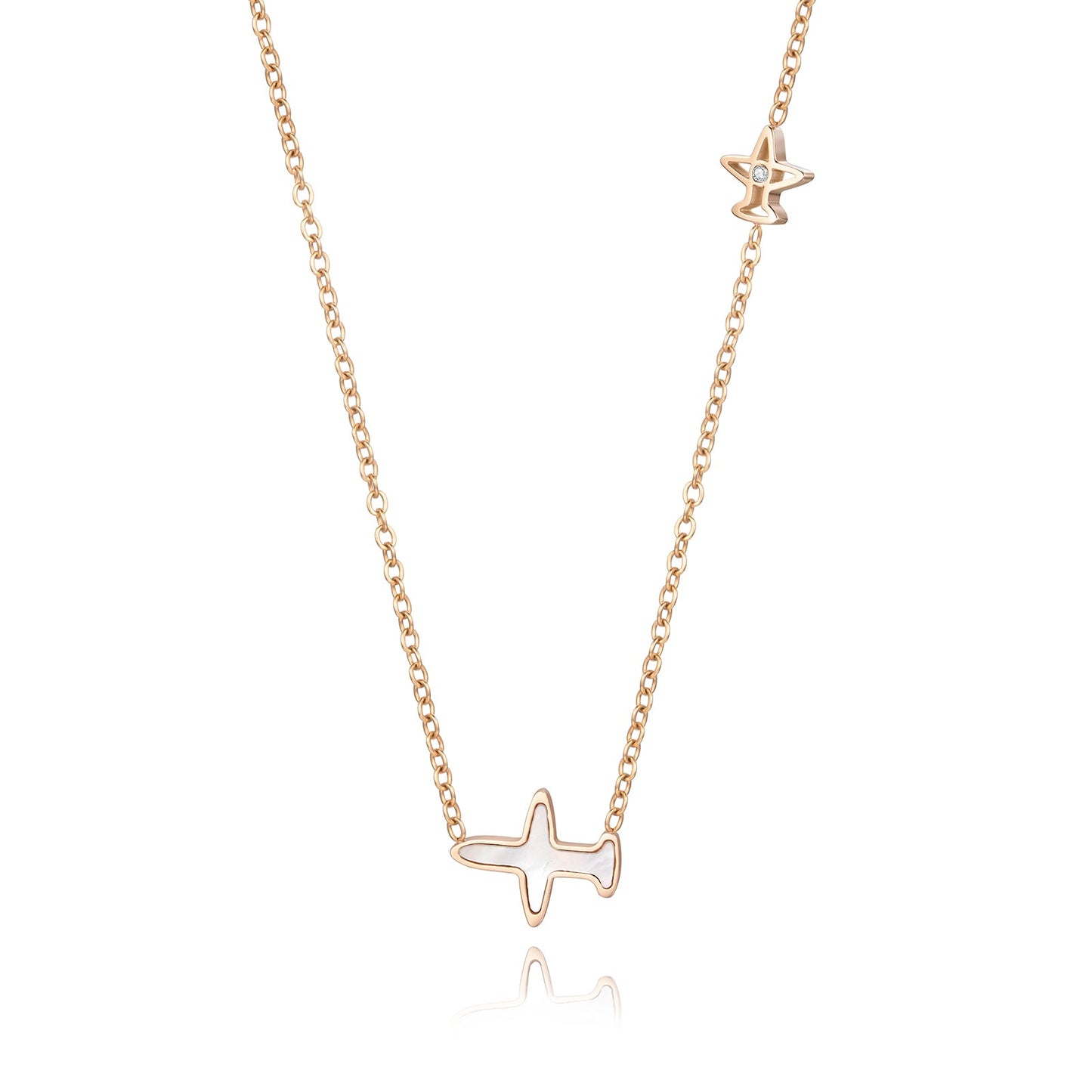 Cute Airplane Stainless Steel Plating Inlay Diamond Rose Gold Plated Necklace Pendant