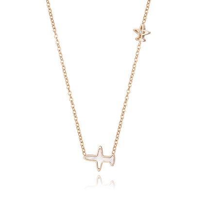 Cute Airplane Stainless Steel Plating Inlay Diamond Rose Gold Plated Necklace Pendant