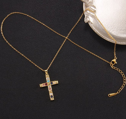 Elegant Lady Cross Copper Plating Inlay Zircon Pendant Necklace