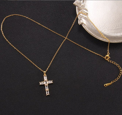 Elegant Lady Cross Copper Plating Inlay Zircon Pendant Necklace