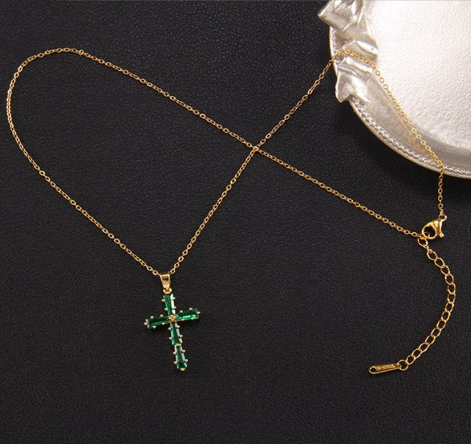 Elegant Lady Cross Copper Plating Inlay Zircon Pendant Necklace