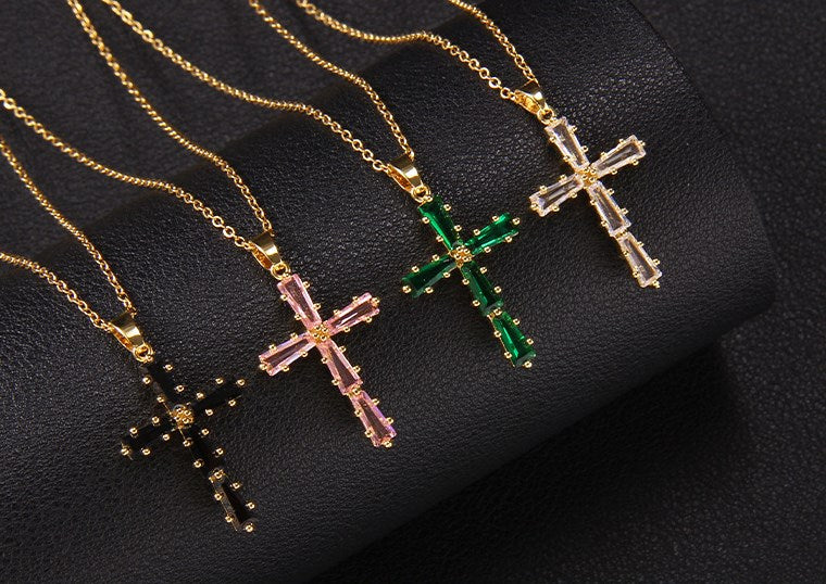 Elegant Lady Cross Copper Plating Inlay Zircon Pendant Necklace