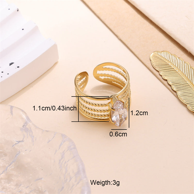 Tropical Rhombus Stainless Steel Plating Inlay Zircon 18k Gold Plated Open Rings