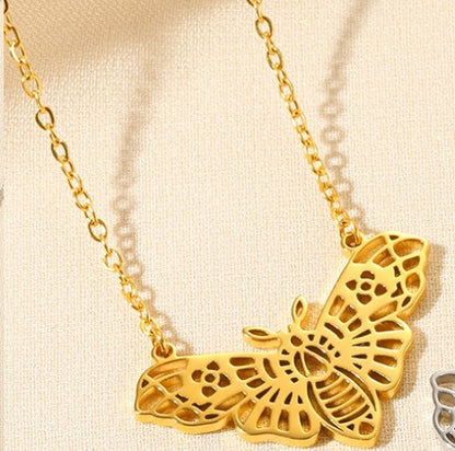 Simple Style Devil's Eye Heart Shape Butterfly Stainless Steel Plating Hollow Out Pendant Necklace