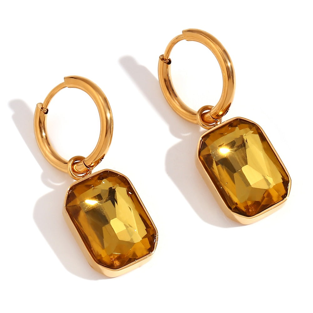 1 Pair Classic Style Square Plating Inlay Stainless Steel Rhinestones 18k Gold Plated Drop Earrings