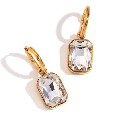 1 Pair Classic Style Square Plating Inlay Stainless Steel Rhinestones 18k Gold Plated Drop Earrings