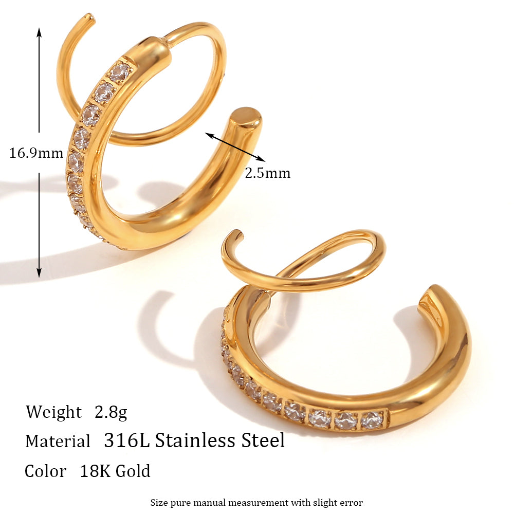 1 Pair Simple Style Classic Style Solid Color Plating Inlay Stainless Steel Rhinestones 18k Gold Plated Earrings