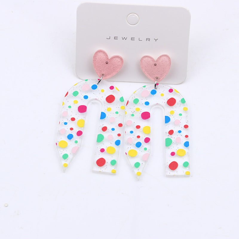 1 Pair Cute U Shape Heart Shape Pencil Printing Spray Paint Arylic Drop Earrings