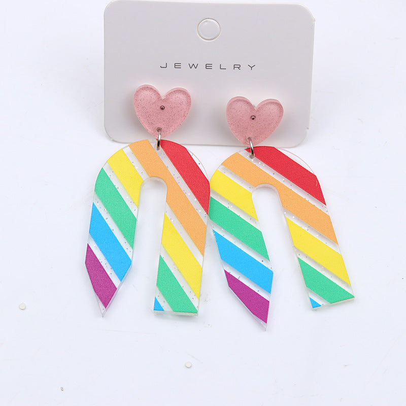 1 Pair Cute U Shape Heart Shape Pencil Printing Spray Paint Arylic Drop Earrings