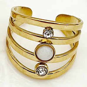 Vintage Style Simple Style Geometric Stainless Steel Plating Inlay Natural Stone Diamond Gold Plated Open Rings