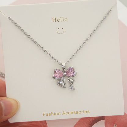 Elegant Streetwear Heart Shape Titanium Steel Plating Inlay Zircon Pendant Necklace