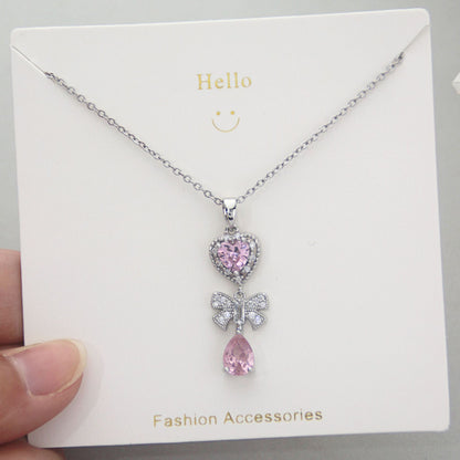 Elegant Streetwear Heart Shape Titanium Steel Plating Inlay Zircon Pendant Necklace