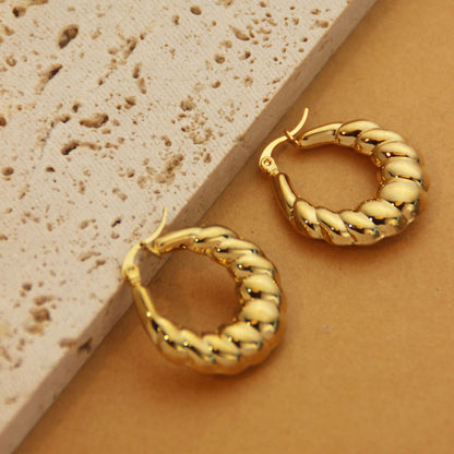 1 Pair Retro Simple Style C Shape U Shape Solid Color Plating Titanium Steel 18k Gold Plated Earrings