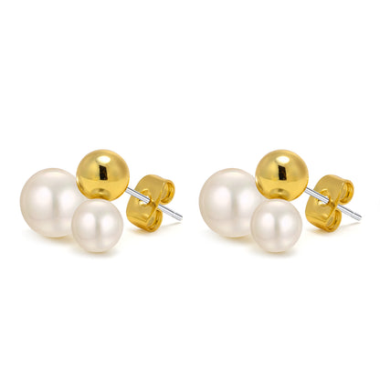 1 Pair Elegant Round Plating Artificial Pearl Brass Gold Plated Earrings