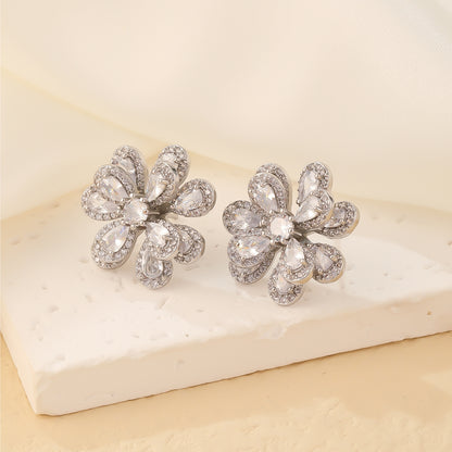 1 Pair Sweet Simple Style Flower Plating Inlay Copper Zircon White Gold Plated Gold Plated Ear Studs