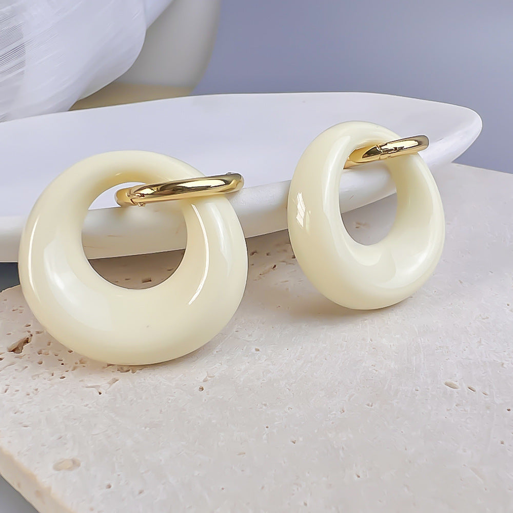 1 Pair Sweet Round Stainless Steel Resin Earrings