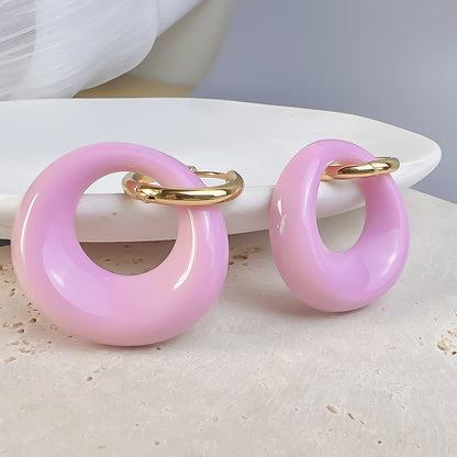 1 Pair Sweet Round Stainless Steel Resin Earrings