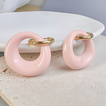 1 Pair Sweet Round Stainless Steel Resin Earrings