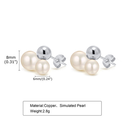 1 Pair Elegant Round Plating Artificial Pearl Brass Gold Plated Earrings